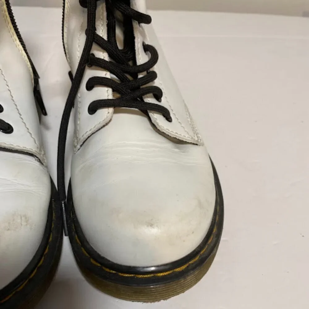 Dr. Martens 1460 J White Leather Lace Up Boots Size US 3